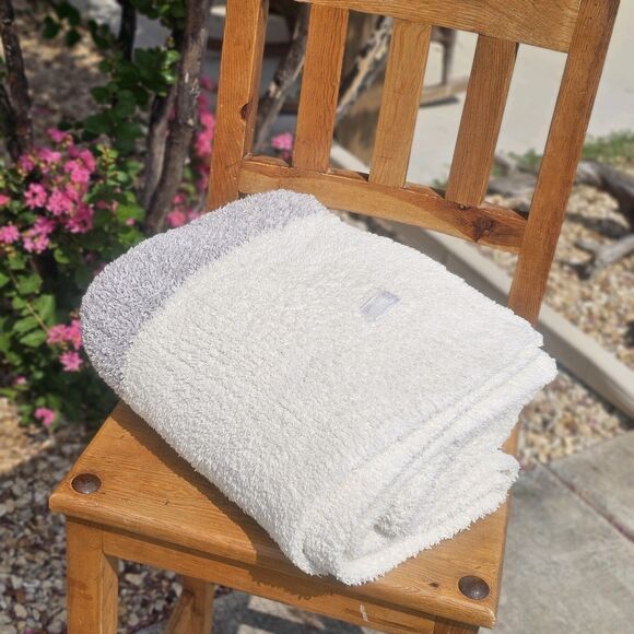 Barefoot Dreams Cozy Chic Throw Blanket  40"x60" Ivory Gray Stripe, Style 619 - Picture 3 of 9